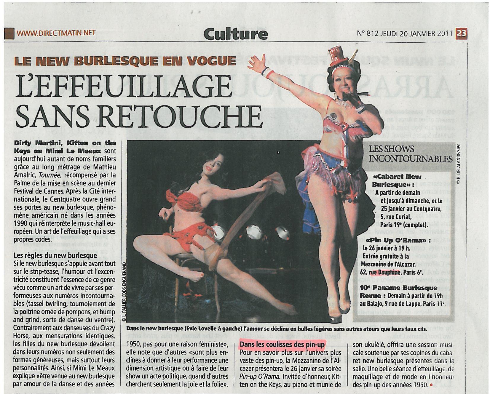 La presse en parle: Mercredi 26 janvier – Soirée New Burlesque à la Mezzanine de l’Alcazar