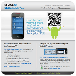 Chase Bank Uses QR Code in Homepage Banner