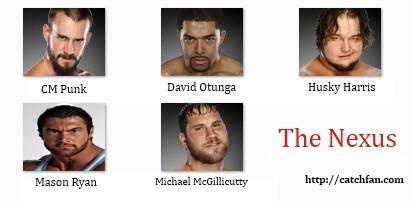 CM Punk, David Otunga, Husky Harris, Michael McGillicutty et Mason Ryan sont les Nexus
