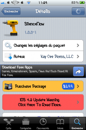 SilenceNow 1.0.0-1 : régler le volume de votre sonnerie lorsque que vous utilisez votre iphone