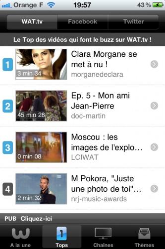 Aperçu de l’application iPhone Wat.tv disponible prochainement sur l’App Store