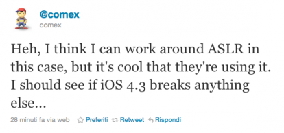 Nouvelle sécurité ASLR pour l’iOS 4.3 ? C’était sans compter notre ami Comex !
