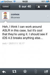 Jailbreak – iOS 4.3 doté d’une nouvelle sécurité d’Apple le ASLR