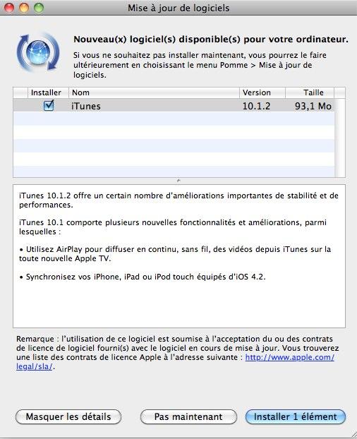 iTunes est mis à jour en version 10.1.2