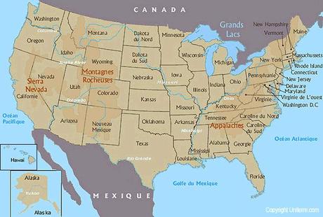 Carte des Etats Unis pour lire John Irving