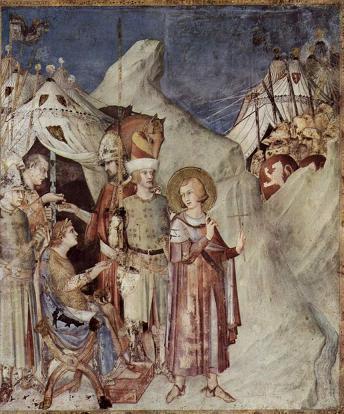 Saint Martin renonce à sa vie militaire et de chevalier, fresque du peintre italien Simone Martini, entre 1322 et 1326, église saint François à Assise