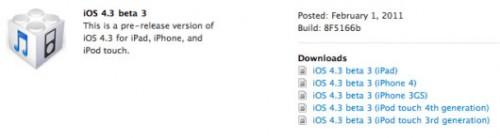 IOS 4.3 bêta 3 est disponible au téléchargement!