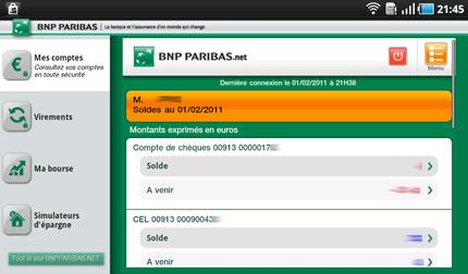 L’application Mes comptes de la BNP Paribas est optimisée pour la Galaxy Tab