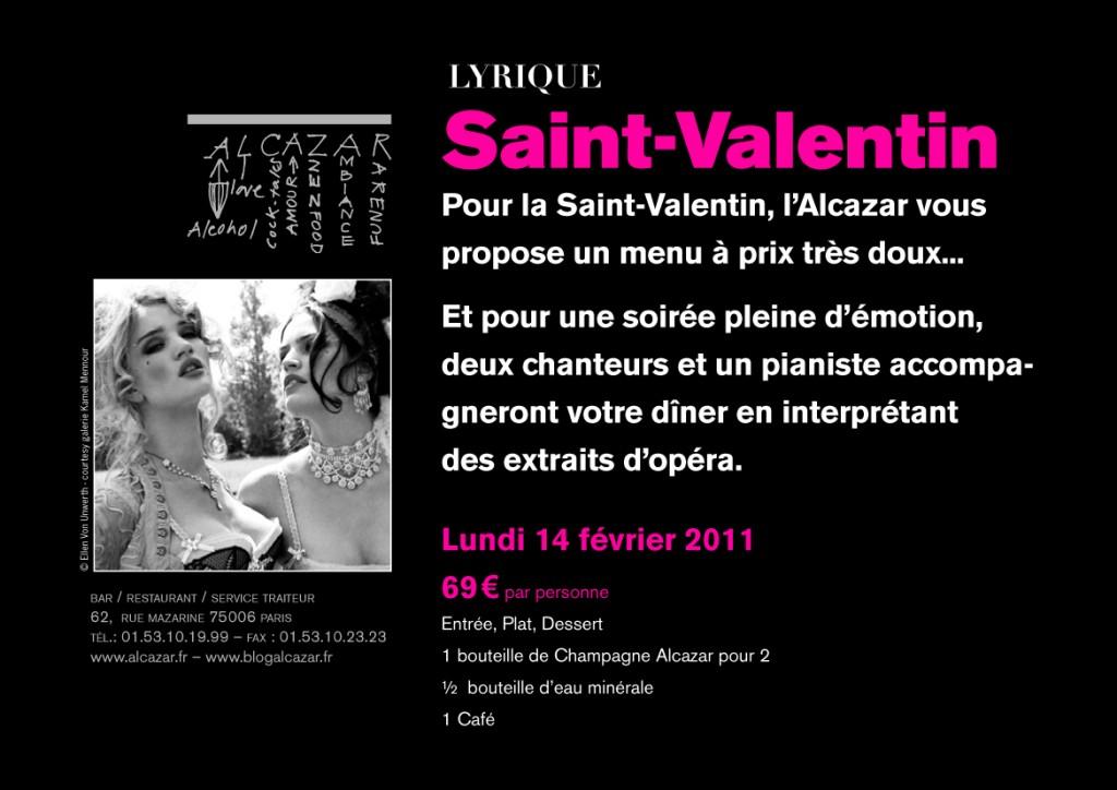 Lundi 14 février 2011 : Fêtez la Saint-Valentin à l’Alcazar