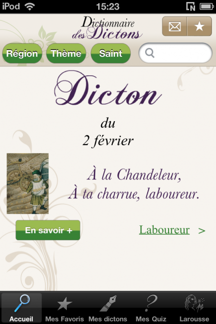 L’appli du jour BlogiPhone – Le dictionnaire des dictons Larousse, sur iPhone/iPod Touch, 10 licences à gagner