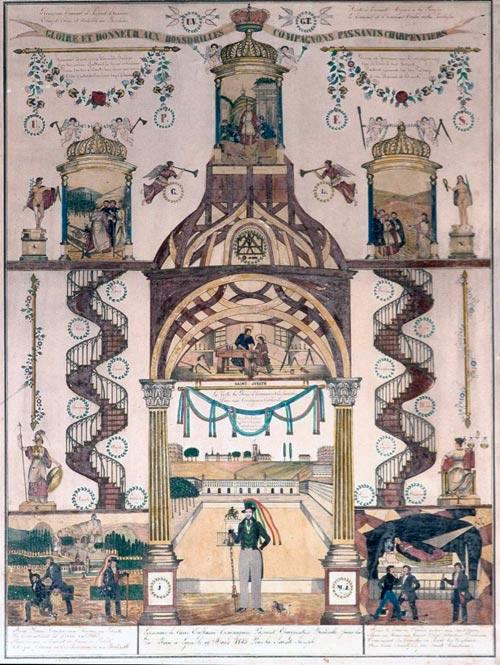 Une image-souvenir de Compagnon Passant charpentier lyonnais de 1843