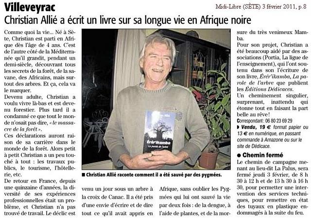 L’auteur Christian Allié obtient un article dans le Midi-Libre (France)