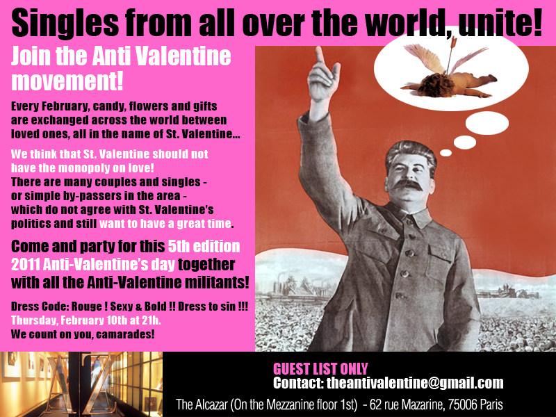 Jeudi 10 février 2011: Mezzanine de l’Alcazar – Soirée Anti Saint-Valentin