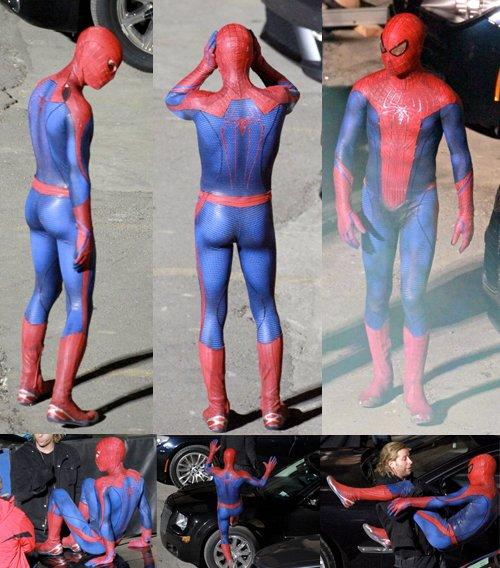 Photos: Garfield porte le costume de Spider-Man sur le tournage !