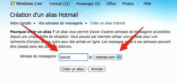 alias hotmail 2 Hotmail offre la possibilité de créer des alias d’adresse e mail