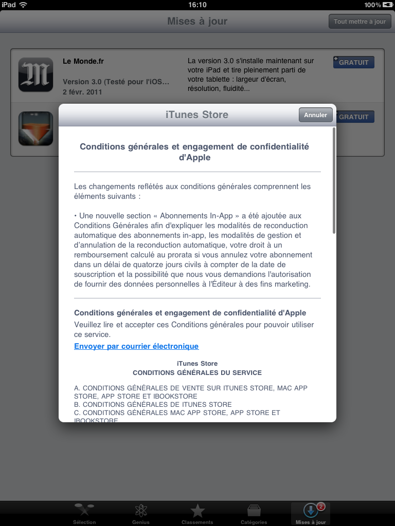 Les conditions d’iTunes Store ont été changées