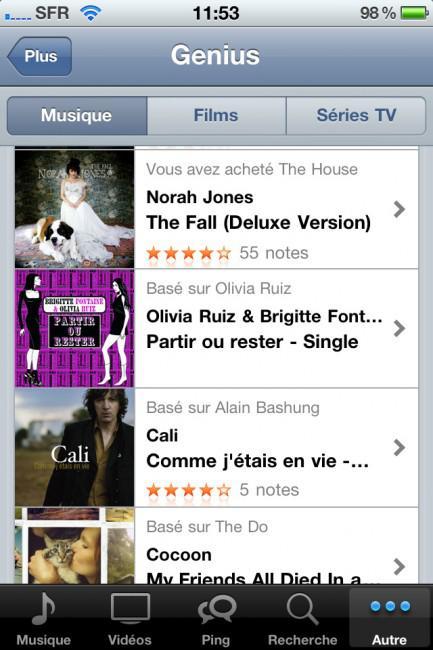 Genius intégré à votre iTunes Store sur iPhone/iPod Touch/iPad