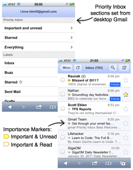 Priority Inbox pour Gmail, accessible depuis votre iPhone