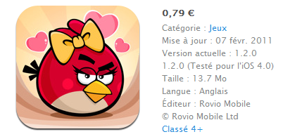 « Angry Birds Seasons » mis à jour pour la Saint-Valentin !!!