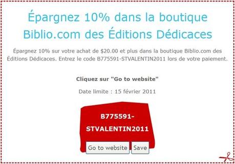 Épargnez 10% sur votre achat de $20.00 et plus dans la boutique Biblio.com des Éditions Dédicaces