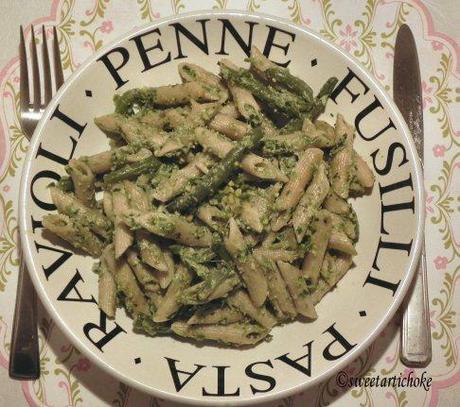 Penne with beans and pistacchio pesto – Penne au pesto de haricots verts et pistaches