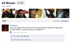 Le rappeur Lil Wayne dépasse la tentative de record du monde lancé par Oréo sur Facebook