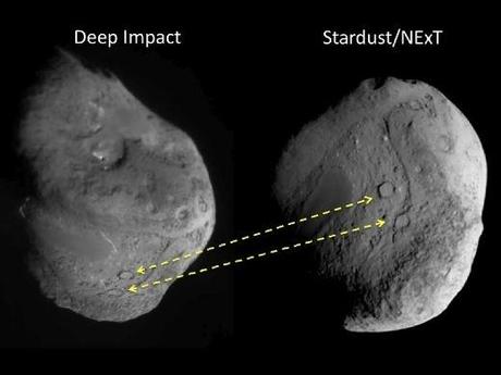 Comparaison 2005 et 2011 de la surface de la comète