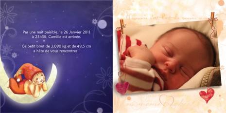 intérieur faire-part Camille petit lutin sur la lune