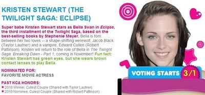 Kristen nominated for the Nickelodeon Kids Choice Awards 2011