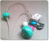 Bracelet ruban avec oiseau {marron et turquoise}