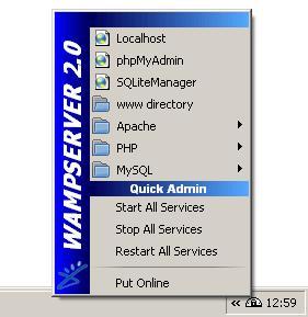 Wamp Server menu