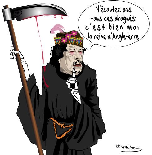 kadhafi caricature la reine Kadhafi fait fi de la révolte.  