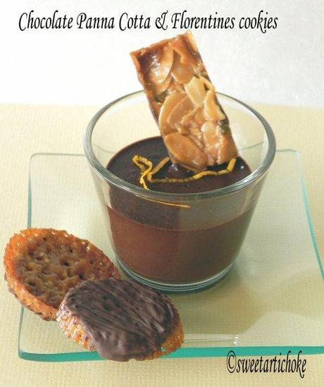 Chocolate Panna Cotta & Almond Florentine Cookies- Panna Cotta au chocolat et Florentins aux amandes – Daring Bakers Challenge