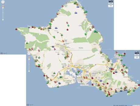 La carte complète d’Hawaï dans Test Drive Unlimited 2 avec carcasses, concessionnaires, clubs… Et des circuits !