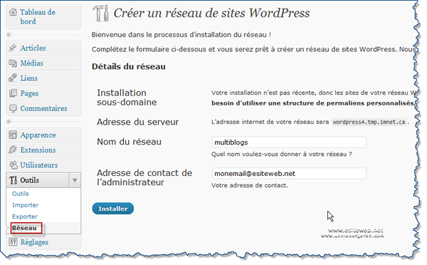 WordPress Mulitisites configuration du réseau
