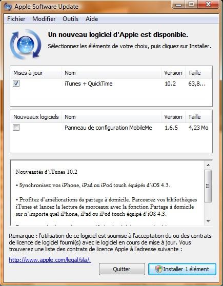 iTunes mise à jour : 10.2