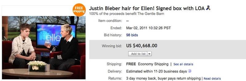 La mèche de Justin Bieber sur eBay s'est vendu à plus de 40 000$ !