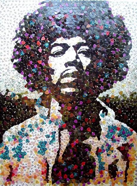 Un portrait de Jimi Hendrix avec 5000 Médiators