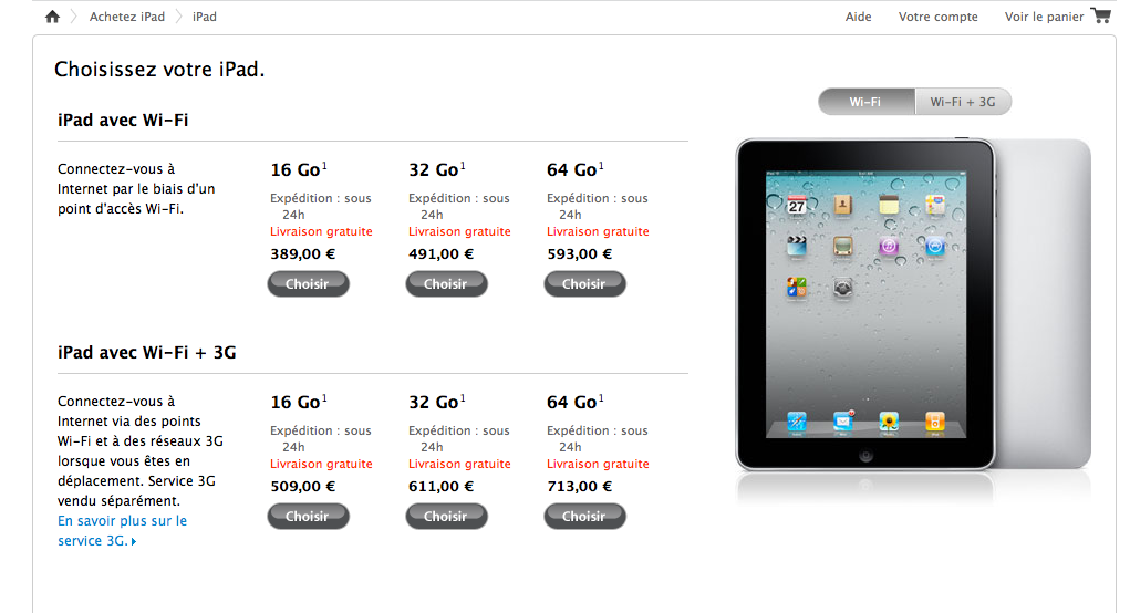 iPad 1 neuf à 389 € chez Apple