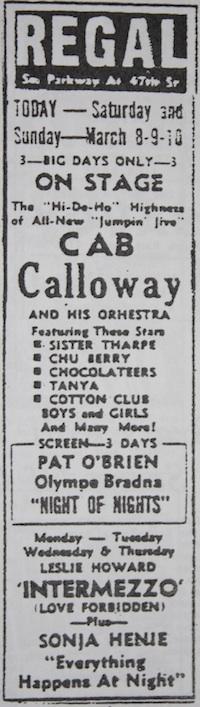Vendredi 8 mars 1940 : venez vous régaler au REGAL avec Cab Calloway !