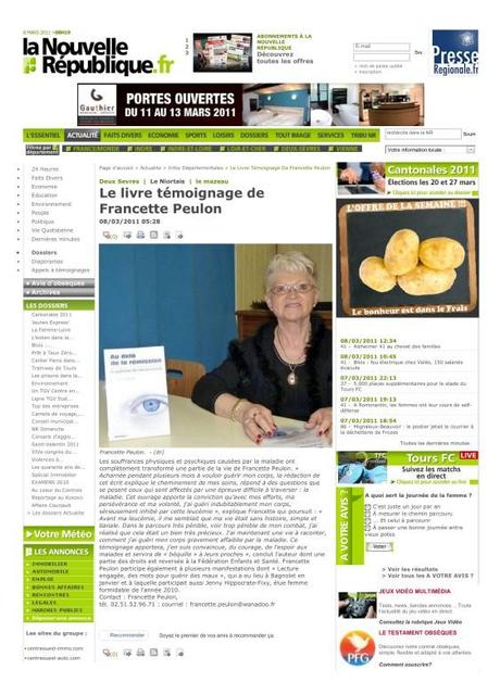 L’auteure Francette Peulon obtient un article dans le quotidien « La Nouvelle République », en France
