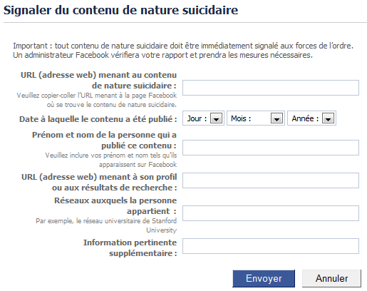 Facebook propose un formulaire anti-suicide à ses membres