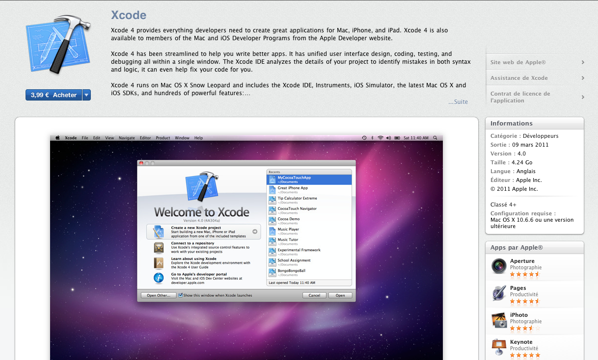xCode 4.0 est disponible sur le Mac App Store