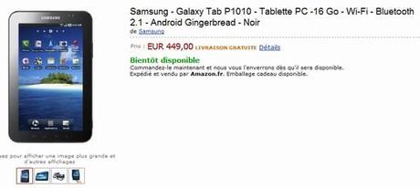 La Galaxy Tab 7 pouces Wi-Fi en précommande sur Amazon France