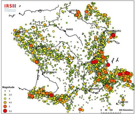 Sismicité en France entre 1963 et 2007