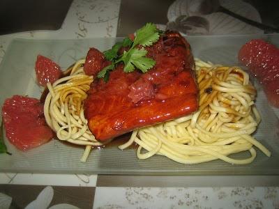 COEUR DE SAUMON AUX SAVEURS ASIATIQUES ET PAMPLEMOUSSE ROSE!!!