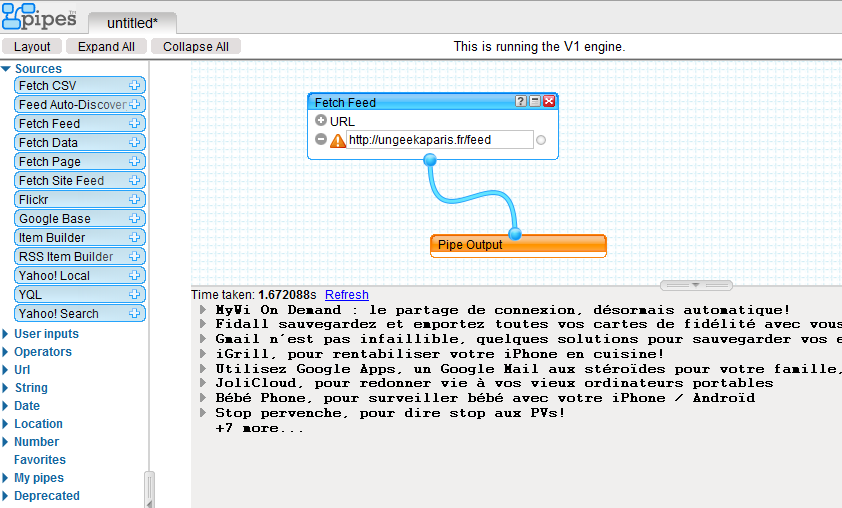 Yahoo Pipes, une première utilisation