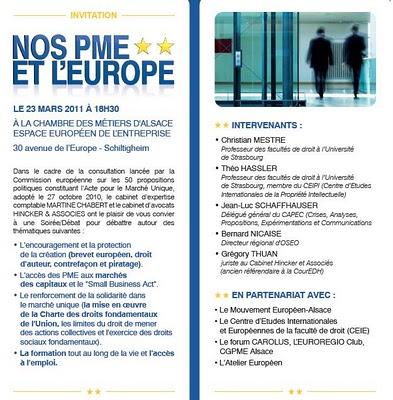 A vos Agendas :   La soirée-débat  - Nos PME et l'Europe - le  23 mars 2011 à Schiltigheim