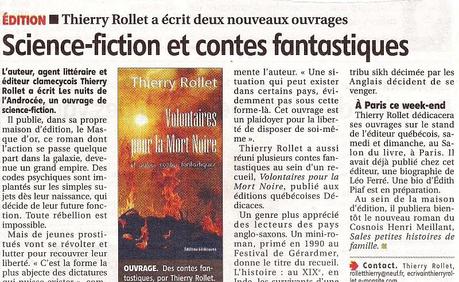 L’auteur Thierry Rollet obtient un article dans le Journal du Centre, en France