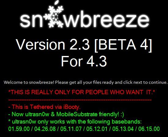 Sn0wBreeze : Mise à jour en Beta 4